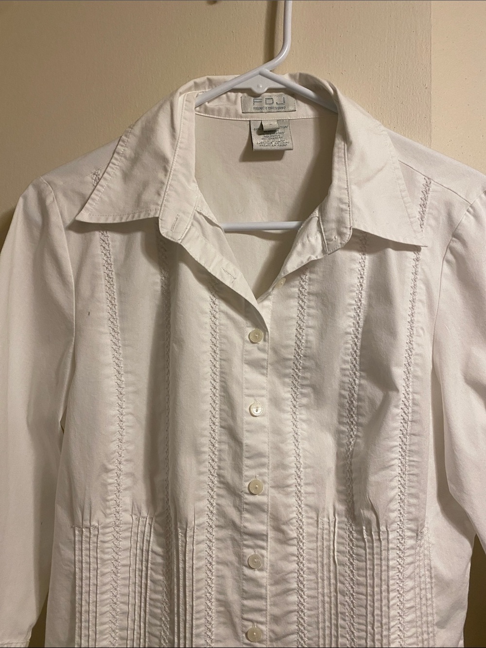 FDJ French Dressing White Pintuck Button-Up Blouse Size 8 - Picture 3 of 16